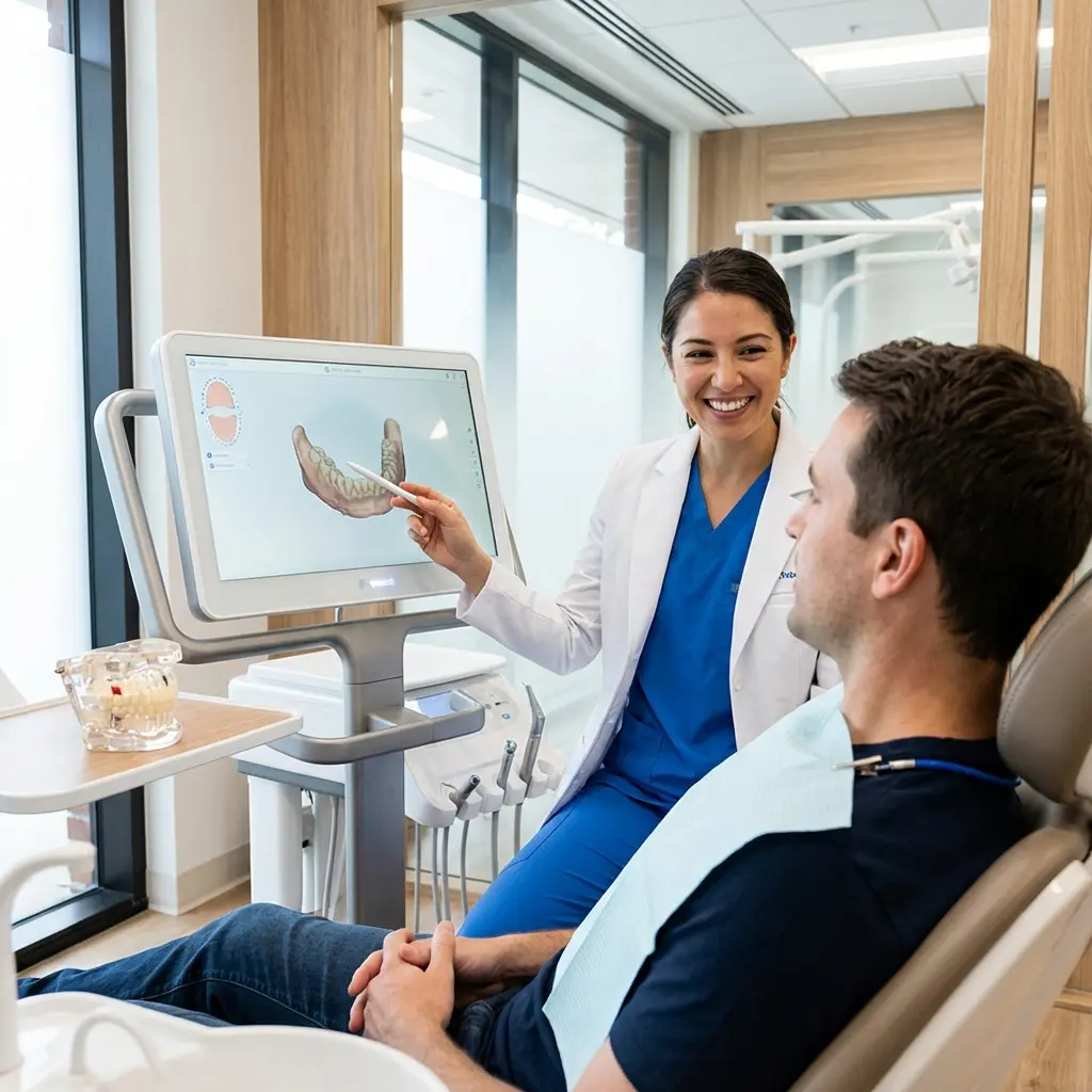 Dentist explaining crowns